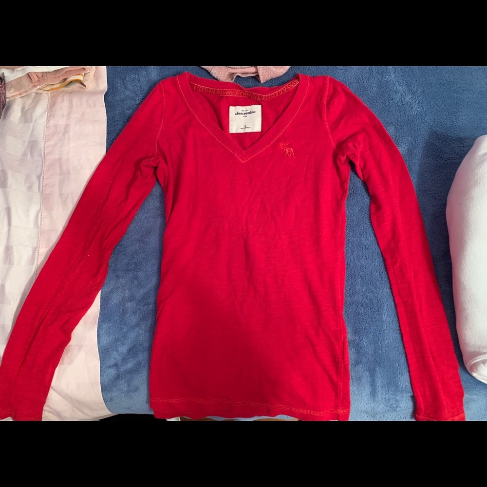 Red Abercrombie Long Sleeve T-shirt with Logo